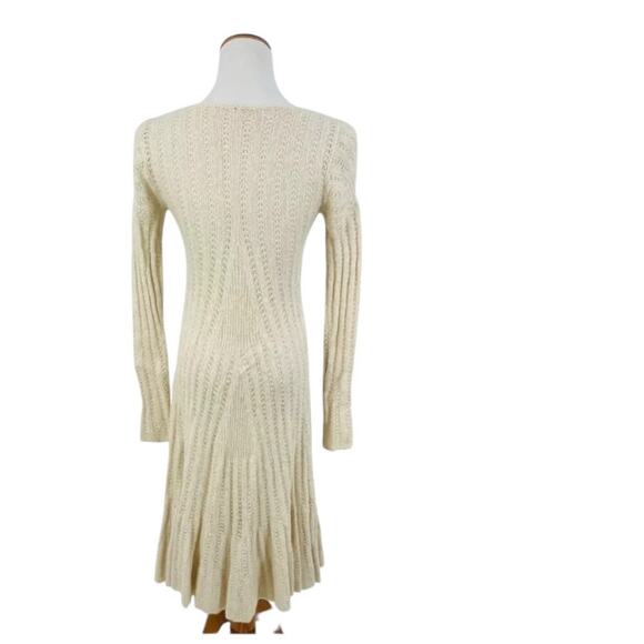 FP Cream Open Knit Sweater Dress XS Maxi Fitted Parisian Soft Girl Bohemian - Picture 5 of 16